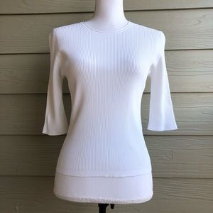 Vince White Ribbed Elbow Sleeve Cropped Crew Sz L